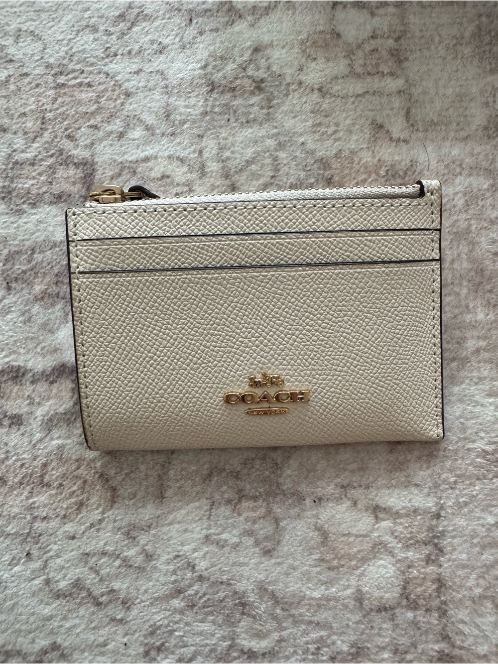 Coach Cream Pebbled Leather Zip Card Case